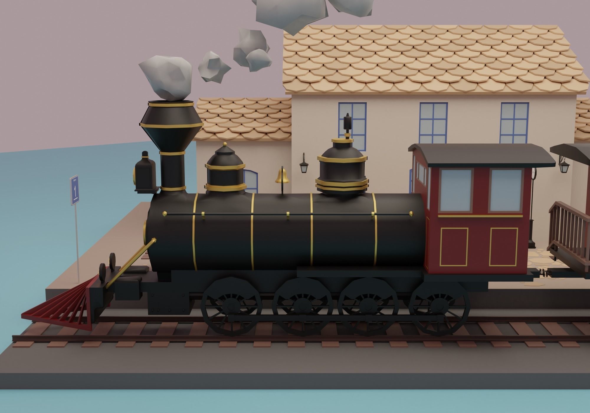Train station Low-poly 3D model_11
