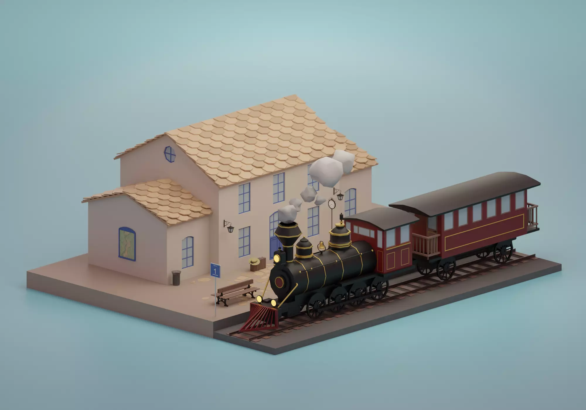 Train station Low-poly 3D model_0