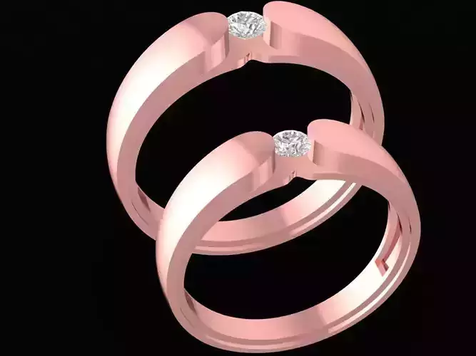 Modern Couple Matching Diamond Wedding Rings Set  2518