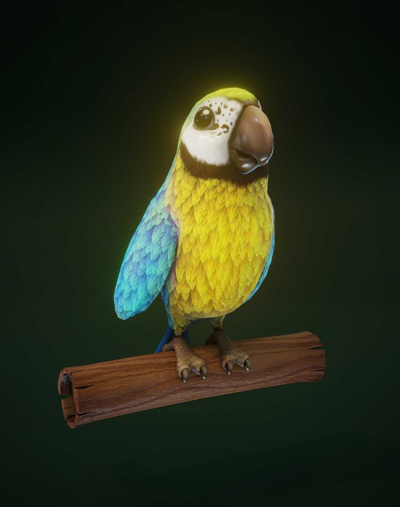 Cartoon Ara Parrot Yellow-Blue Animated 3D Model Low-poly 3D model_3