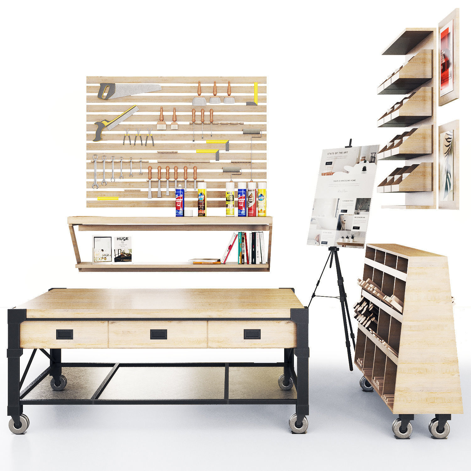 Workshop-work tools Low-poly 3D model_1