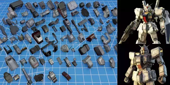 100 mech kitbash for  mech-robot Low-poly 3D model