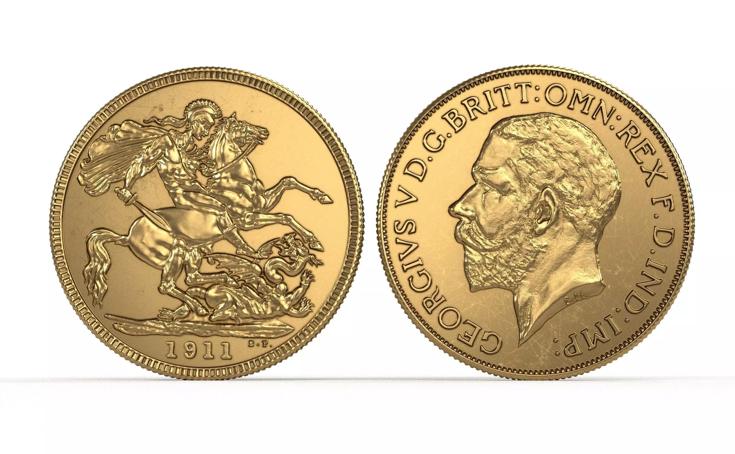 George V Gold sovereign coin 1911 Low-poly 3D model_1