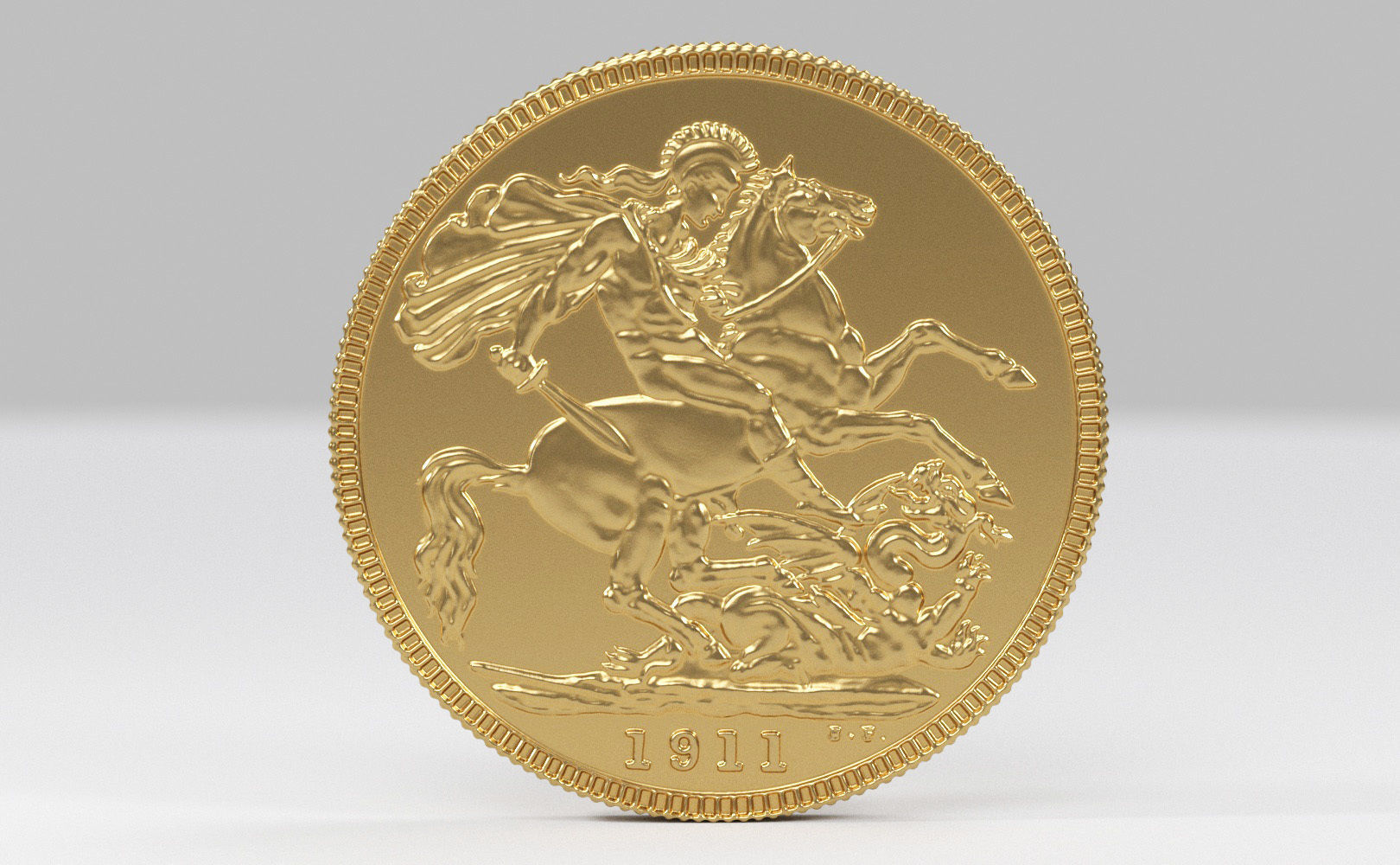 George V Gold sovereign coin 1911 Low-poly 3D model_16