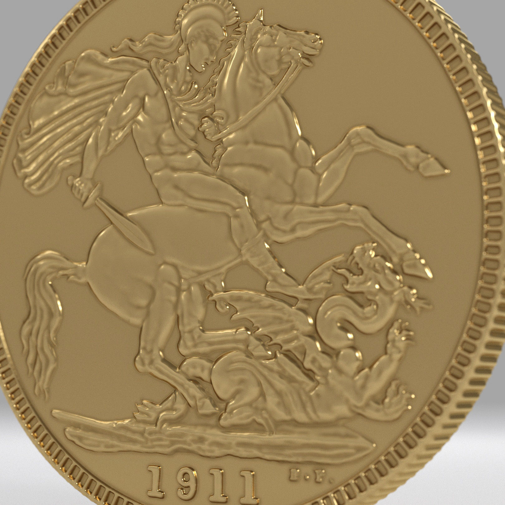 George V Gold sovereign coin 1911 Low-poly 3D model_7