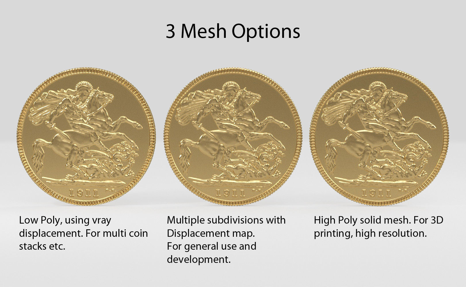 George V Gold sovereign coin 1911 Low-poly 3D model_2