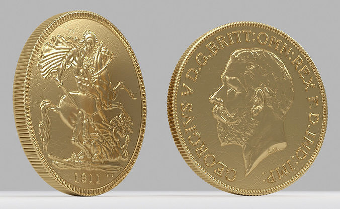 George V Gold sovereign coin 1911 Low-poly 3D model George V Gold sovereign coin 1911 Low-poly 3D model