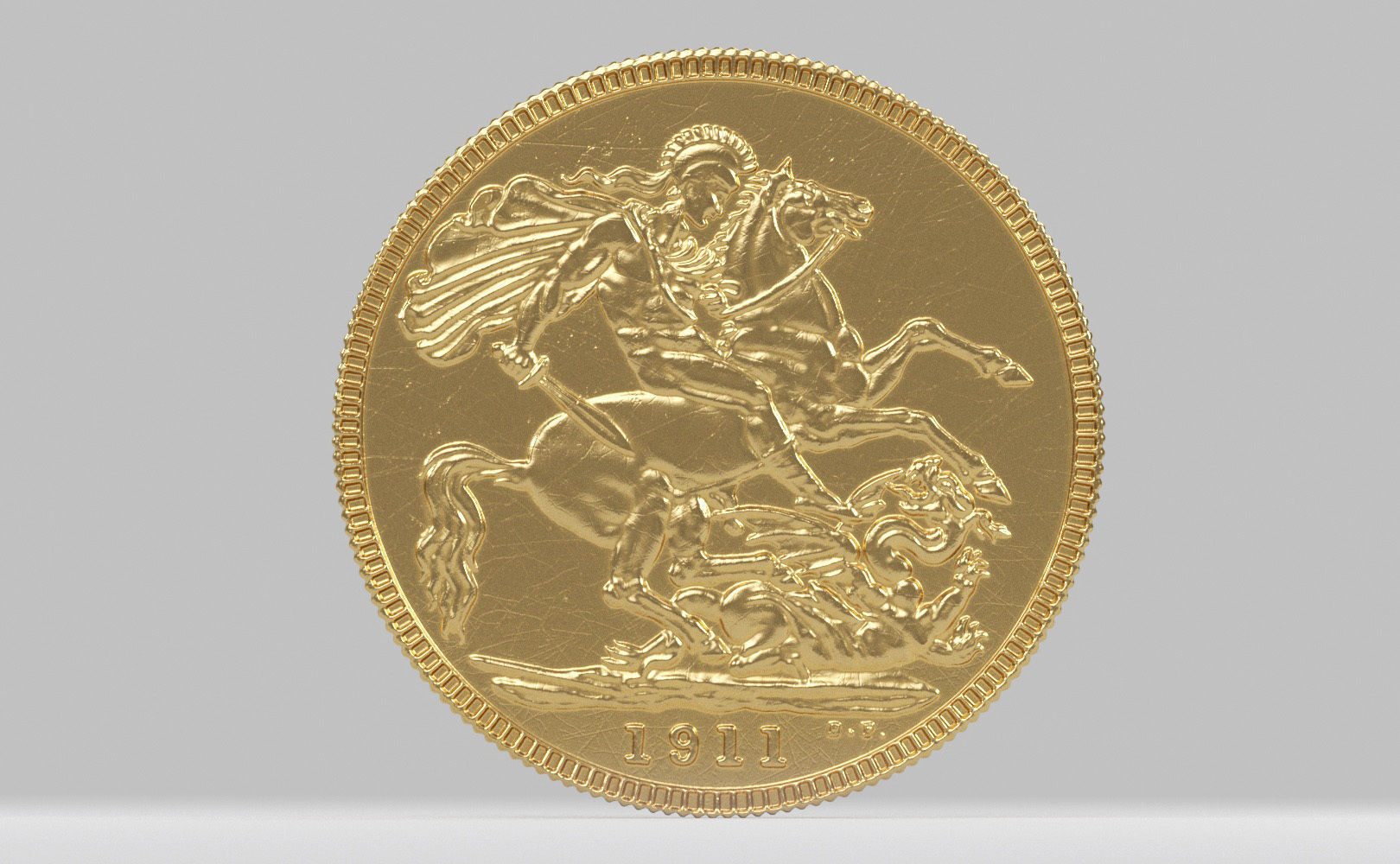 George V Gold sovereign coin 1911 Low-poly 3D model_5