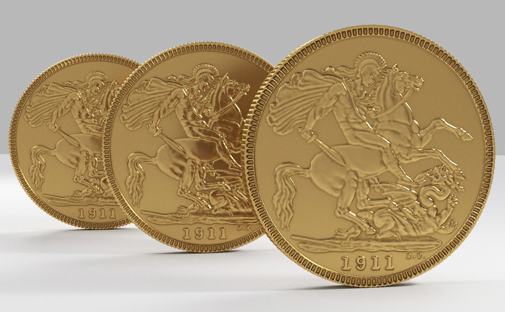 George V Gold sovereign coin 1911 Low-poly 3D model_8