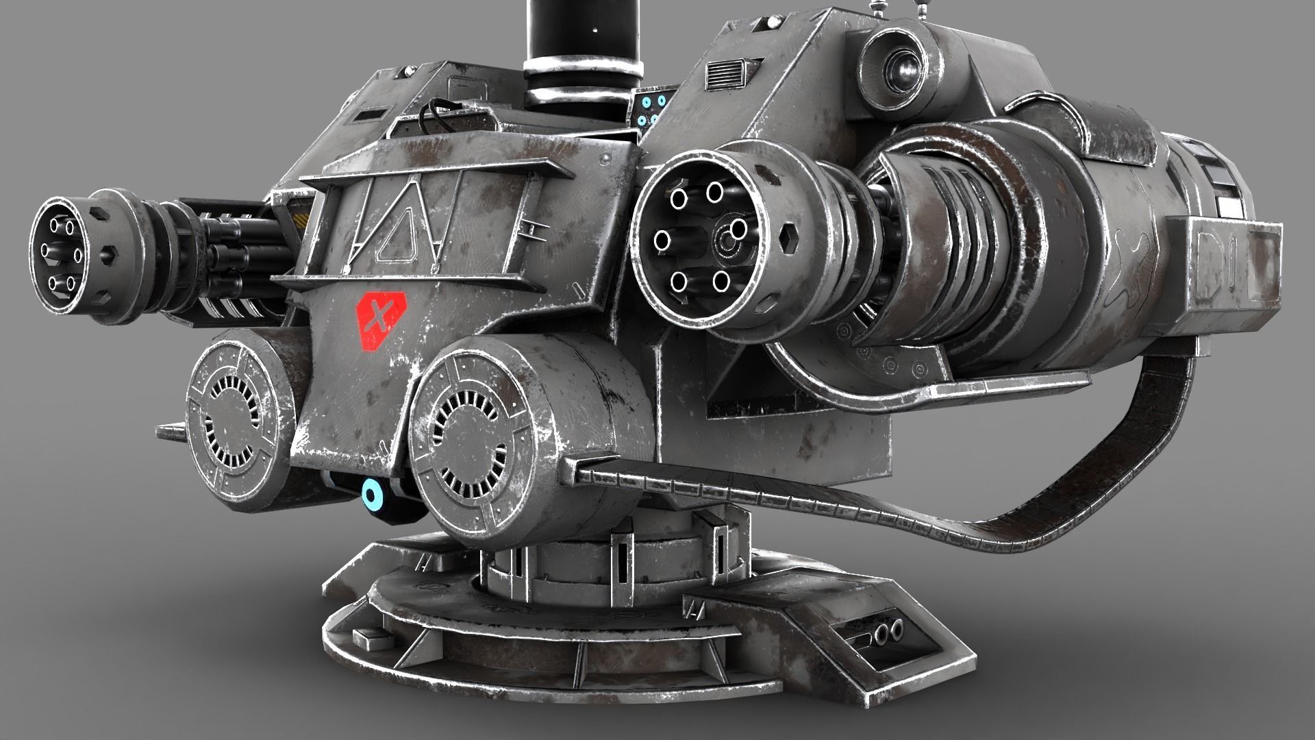 Sci-fi Turret Machinegun Low-poly 3D model_3