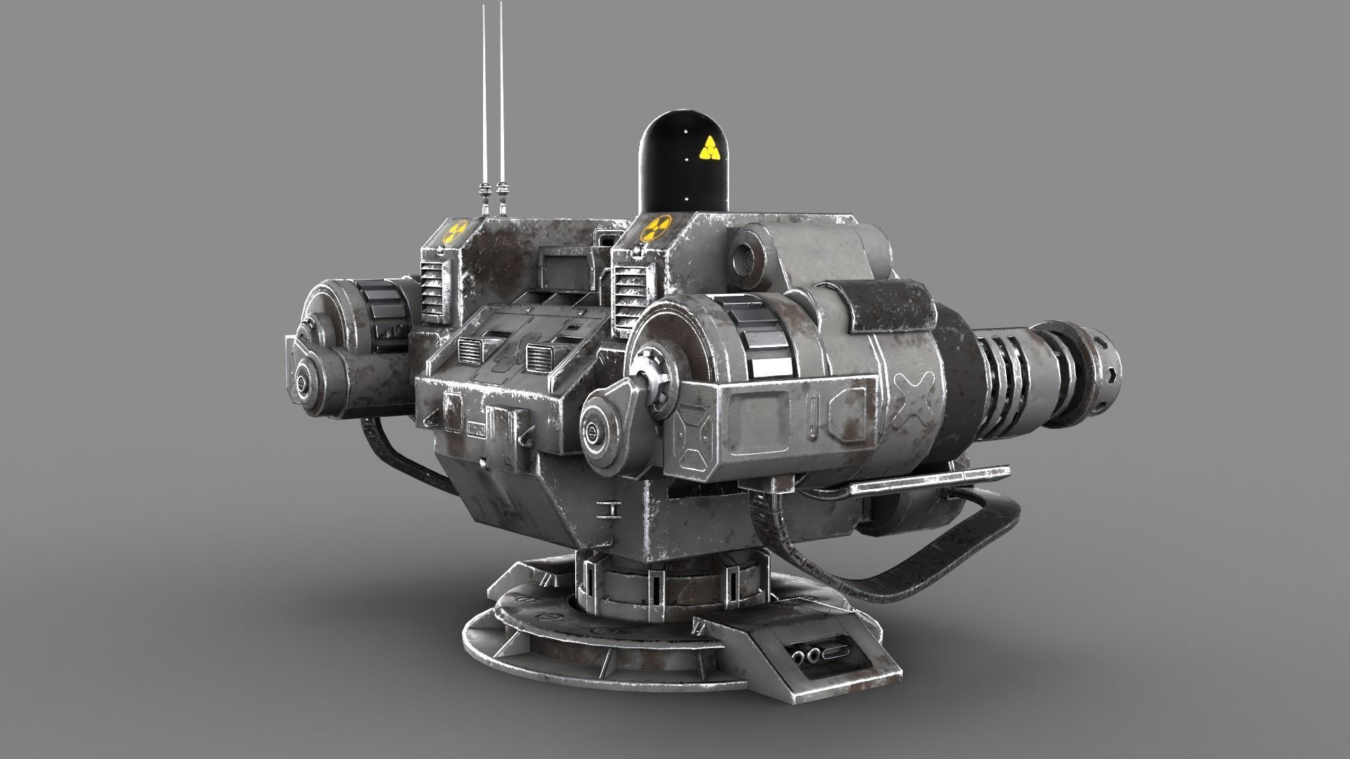 Sci-fi Turret Machinegun Low-poly 3D model_9