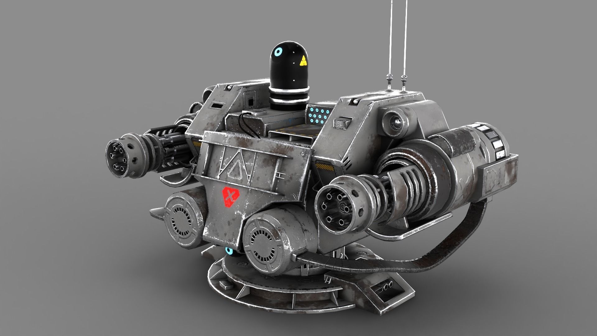 Sci-fi Turret Machinegun Low-poly 3D model_6