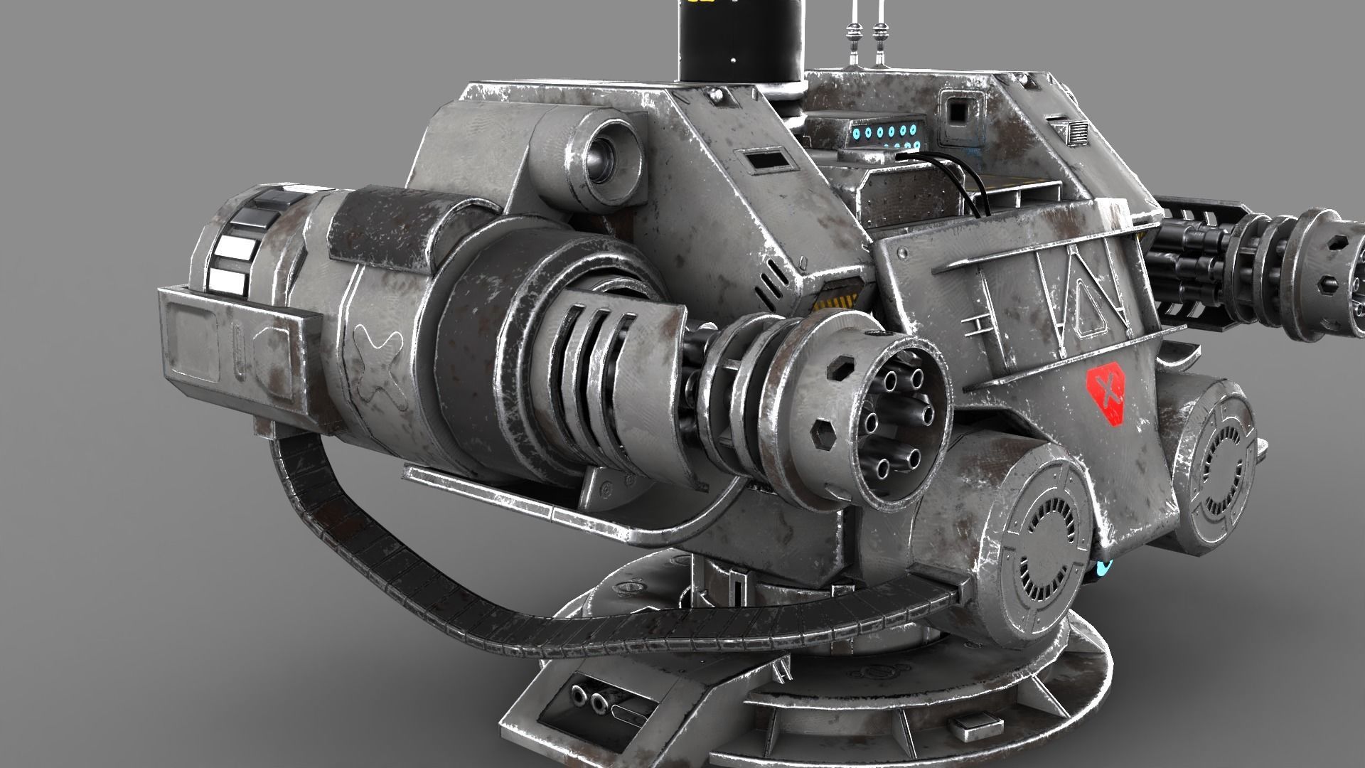 Sci-fi Turret Machinegun Low-poly 3D model_13