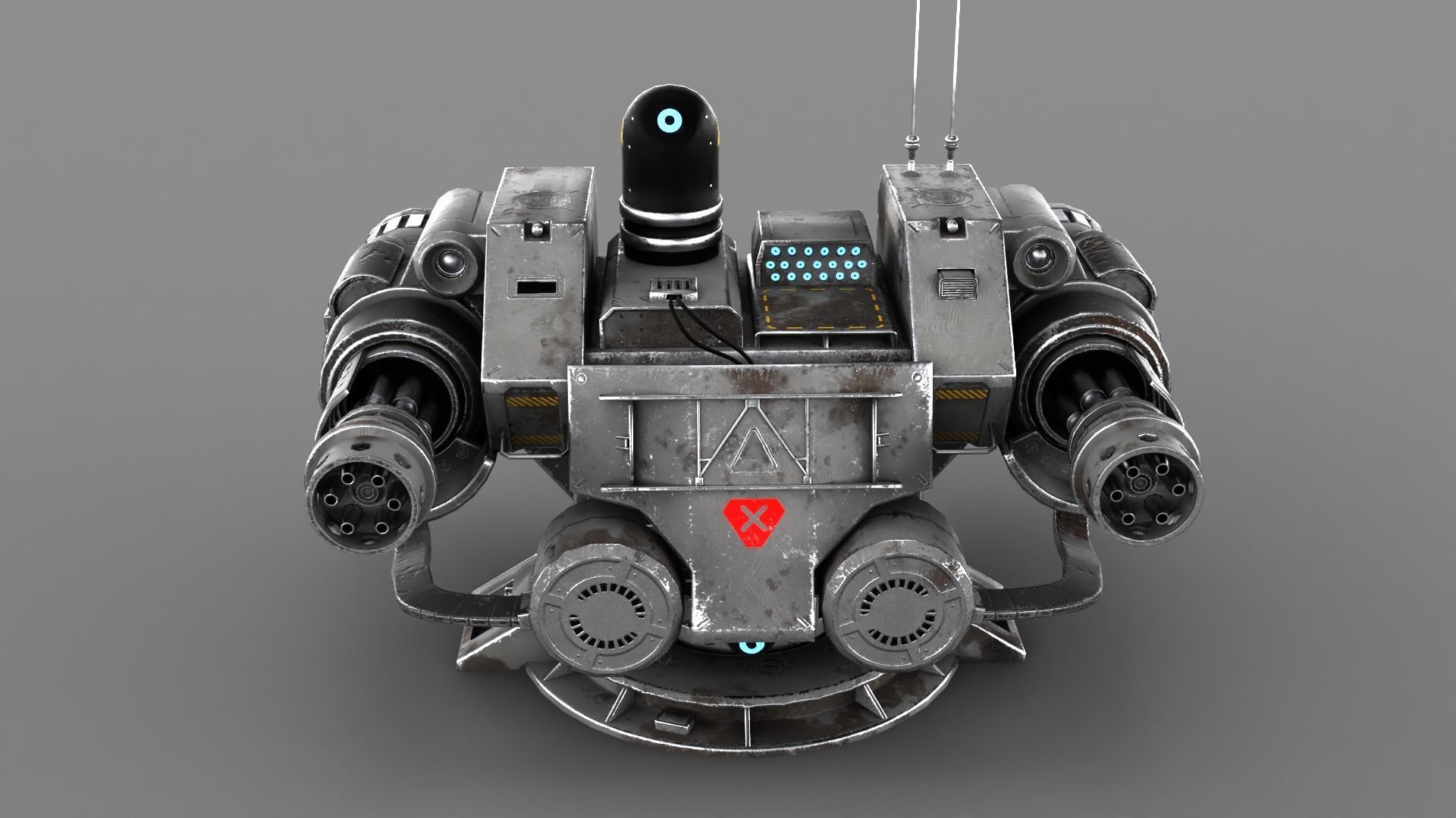 Sci-fi Turret Machinegun Low-poly 3D model_5