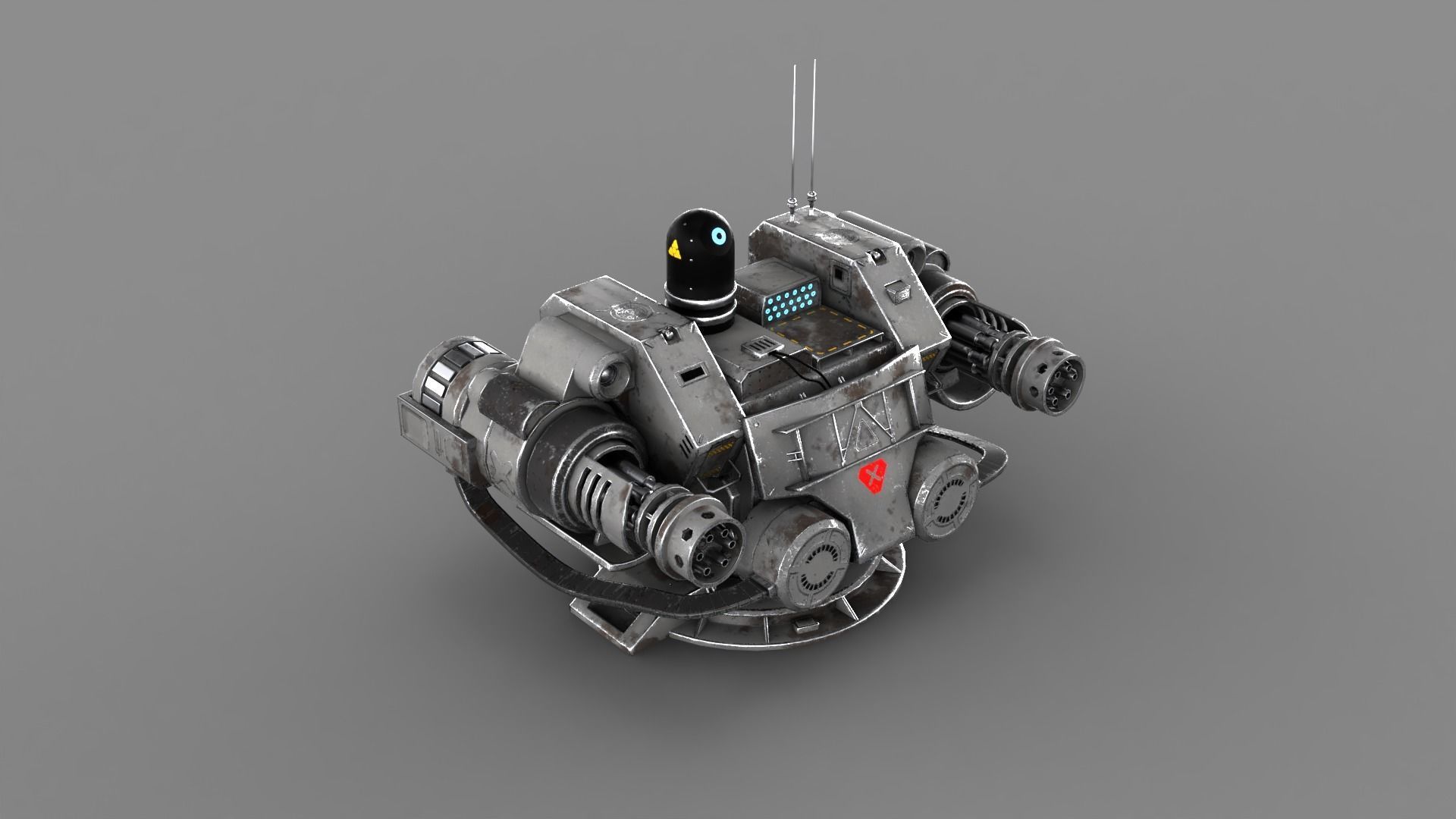 Sci-fi Turret Machinegun Low-poly 3D model_14