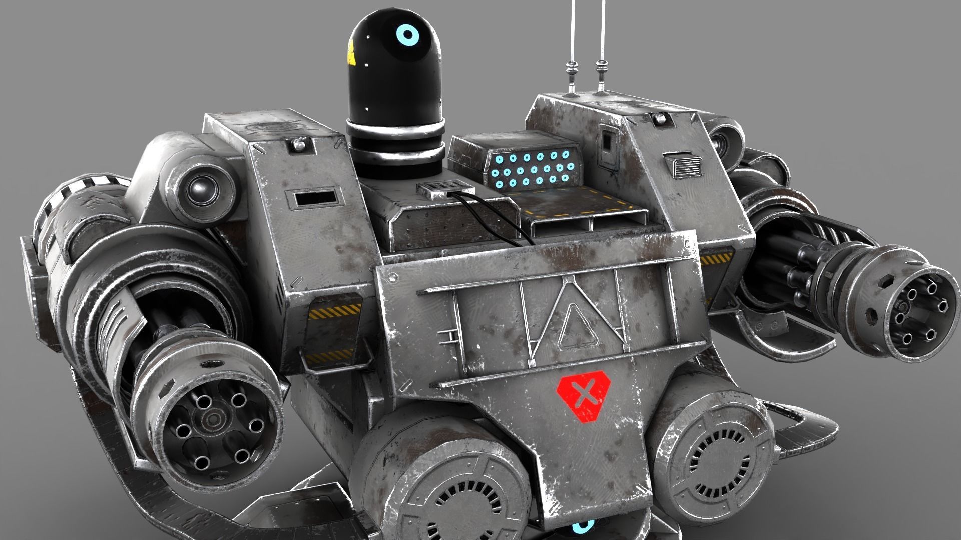 Sci-fi Turret Machinegun Low-poly 3D model_2