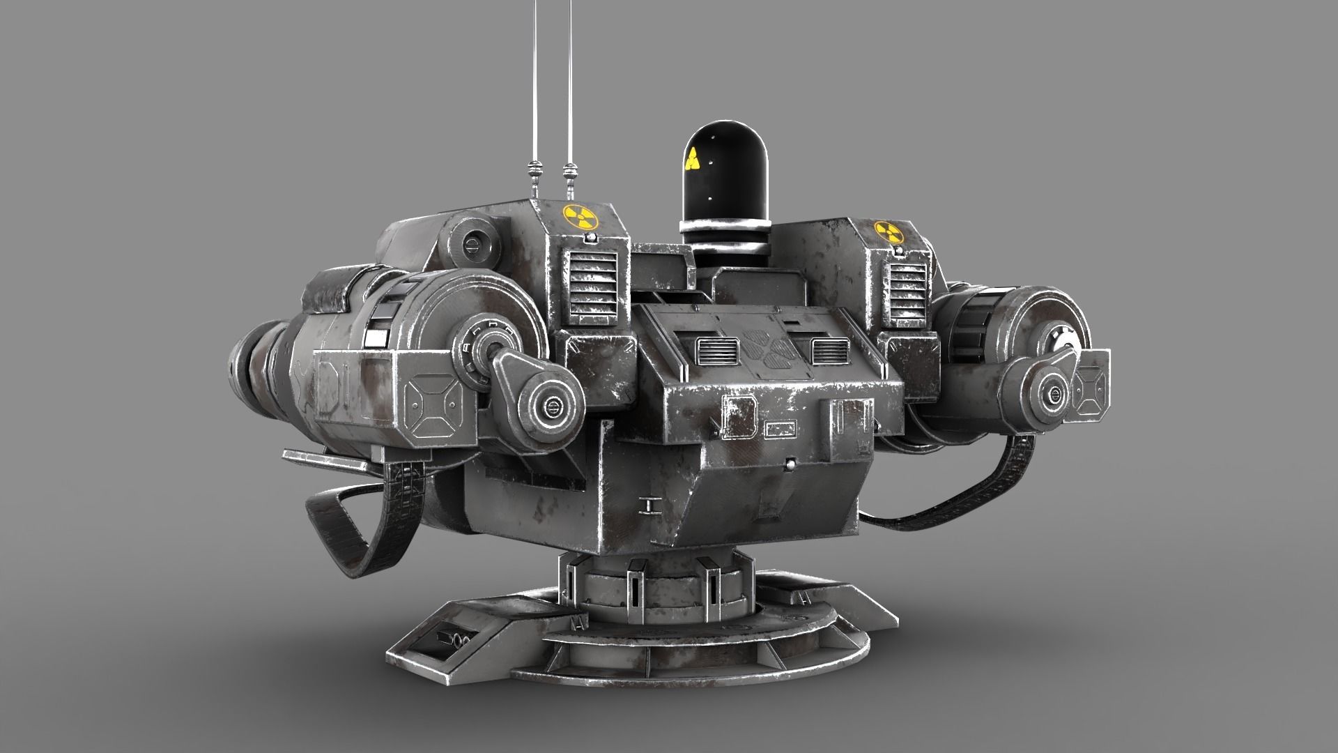 Sci-fi Turret Machinegun Low-poly 3D model_8