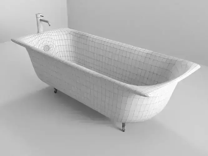bathtub with feet faucet and drain plugs Low-poly 3D model