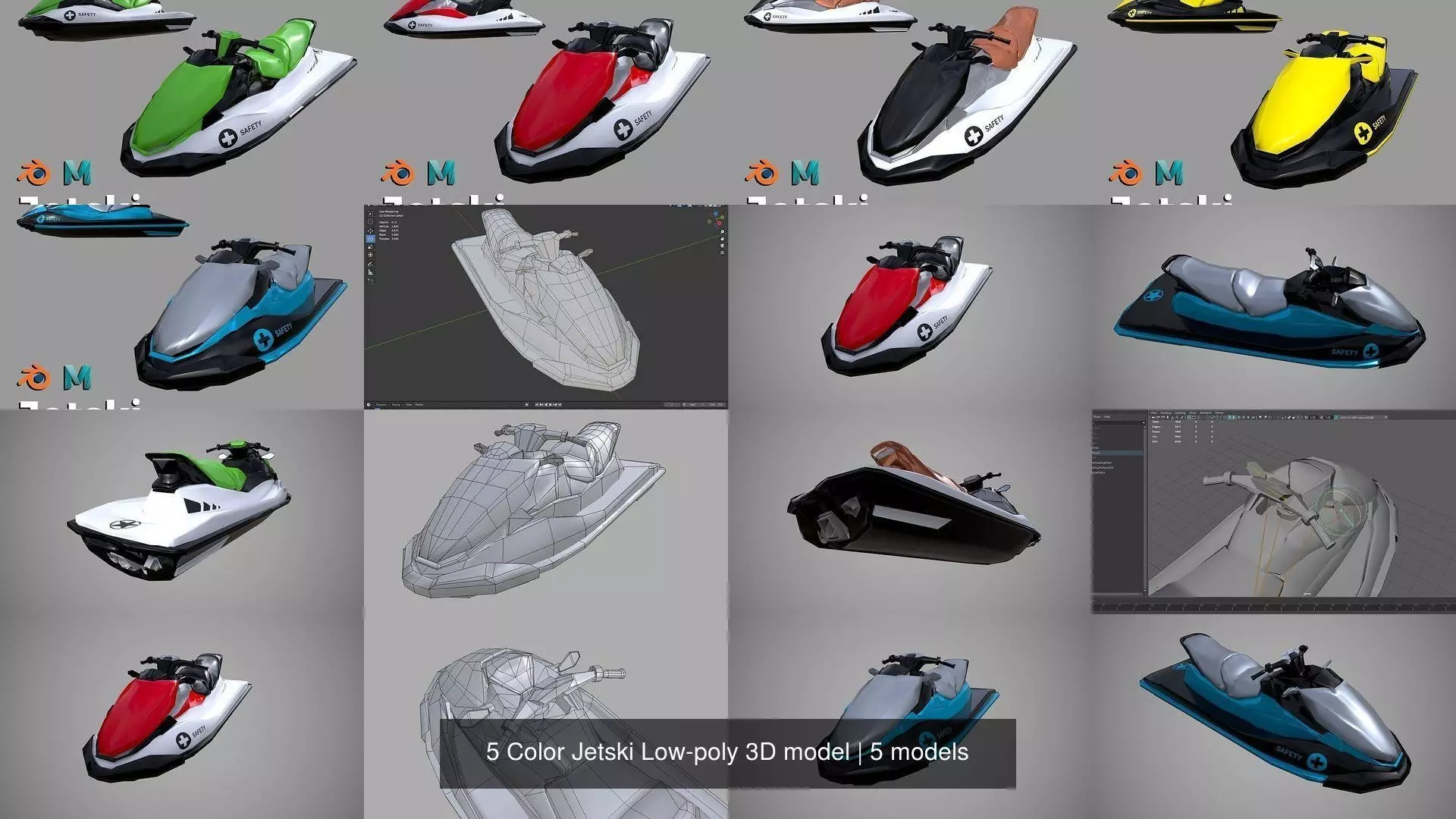 5 Color Jetski Low-poly 3D model 3D Model Collection_6