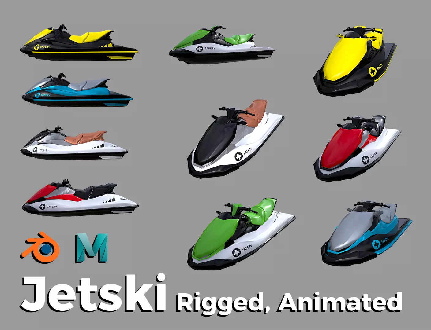 5 Color Jetski Low-poly 3D model 3D Model Collection_0