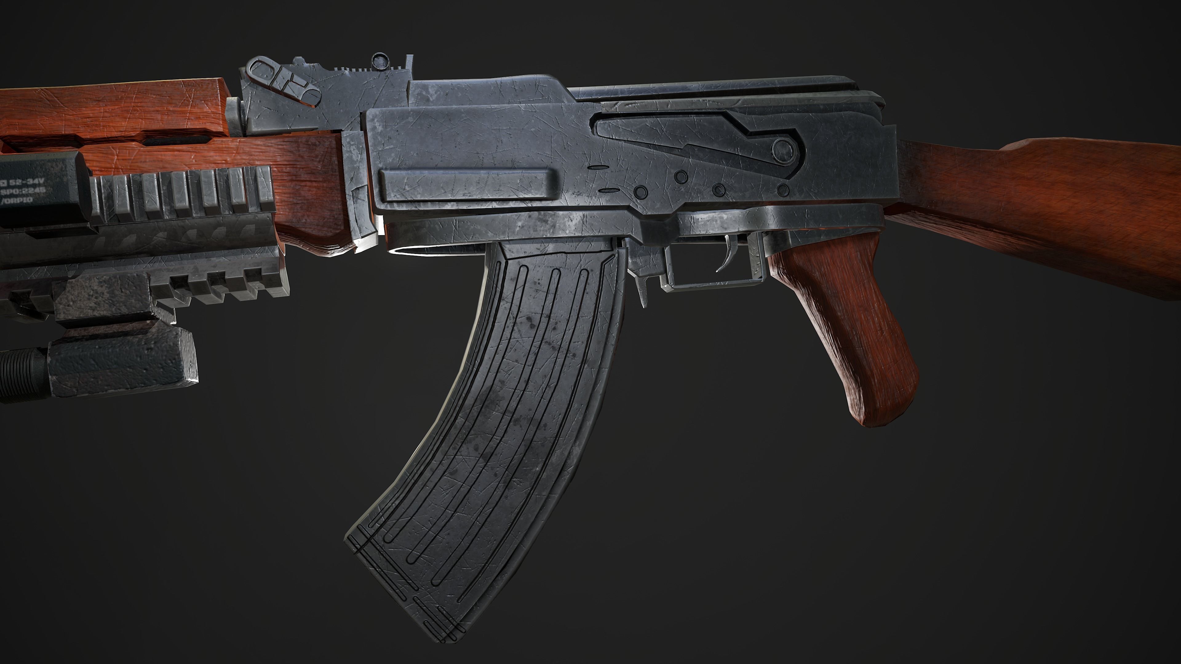 AK-47 rifle Low-poly 3D model_8