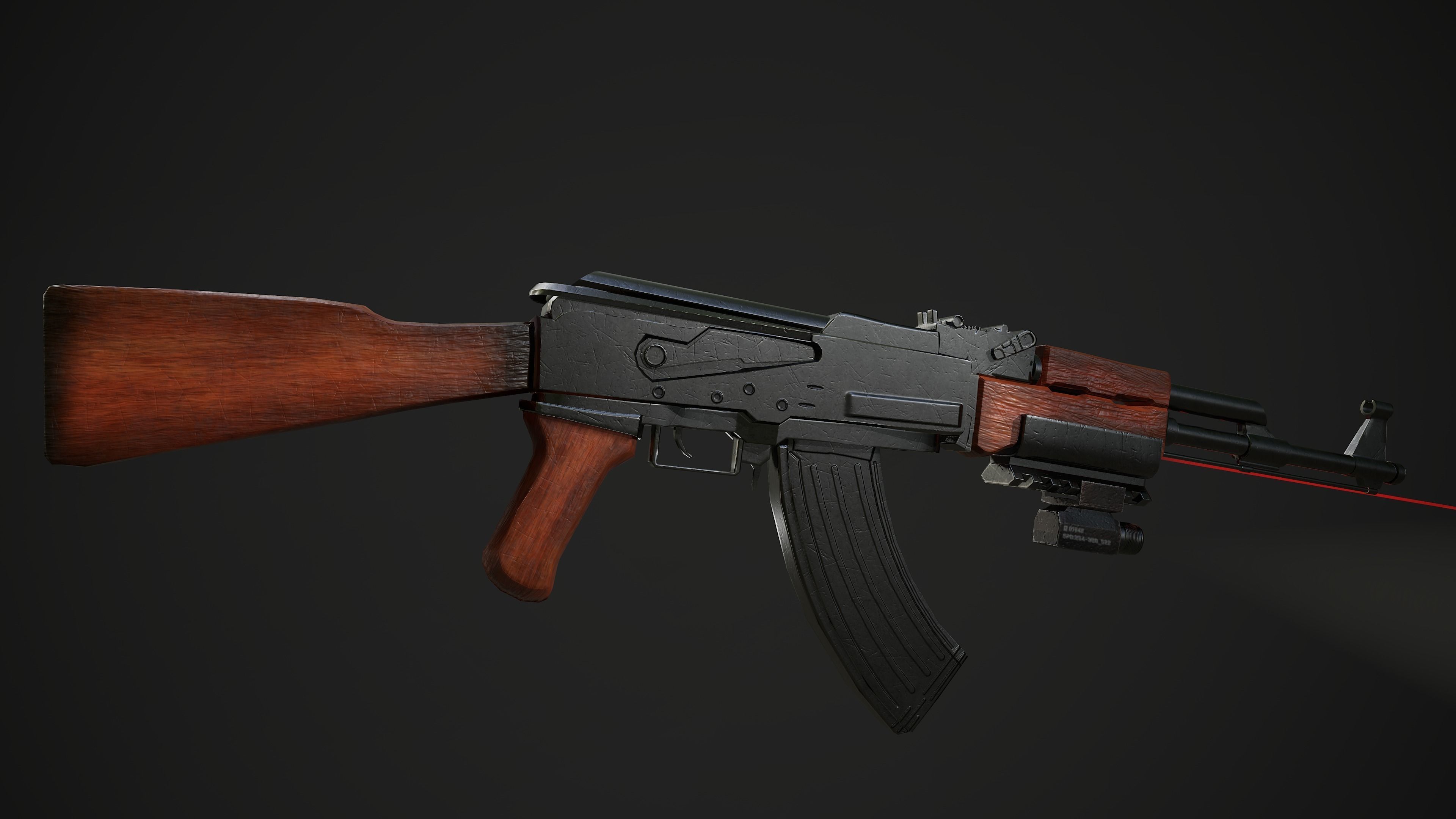 AK-47 rifle Low-poly 3D model_5