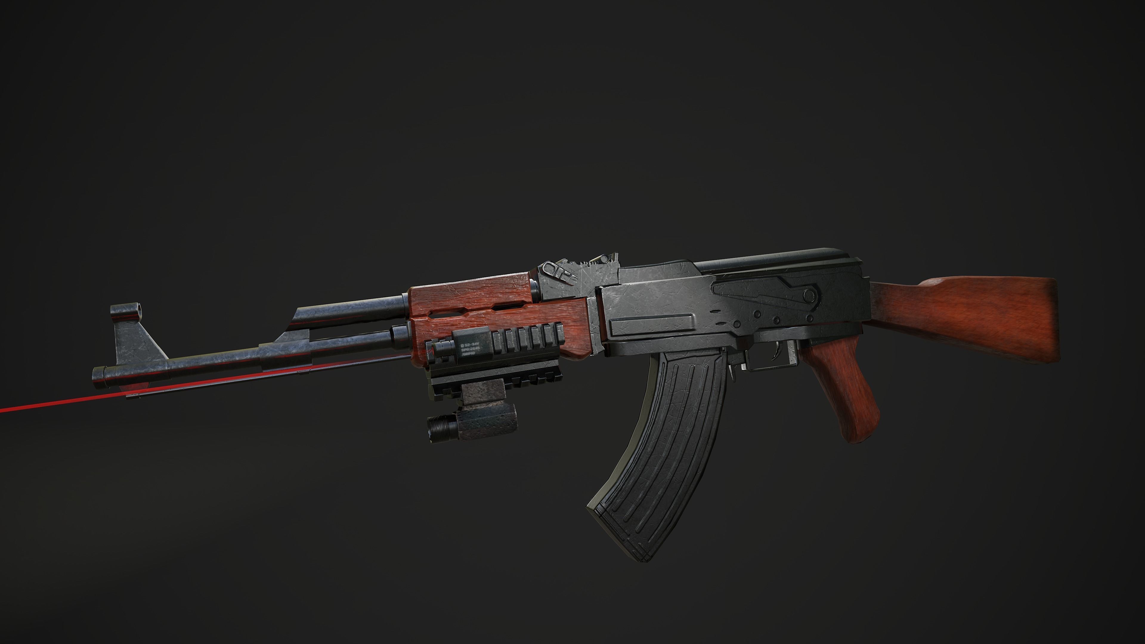 AK-47 rifle Low-poly 3D model_2