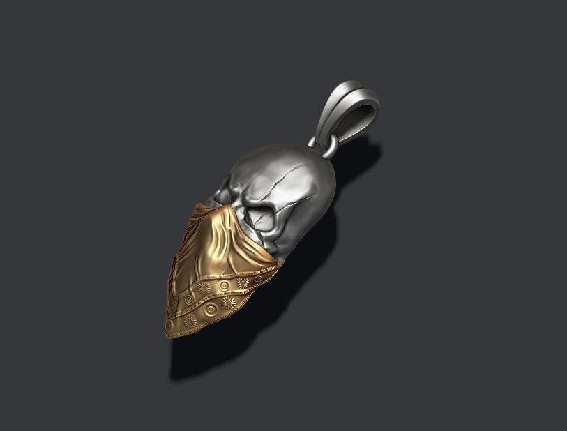 Skull with handkerchief pendant 3D print model_3