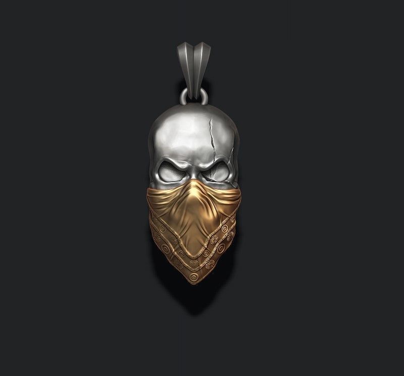 Skull with handkerchief pendant 3D print model_1