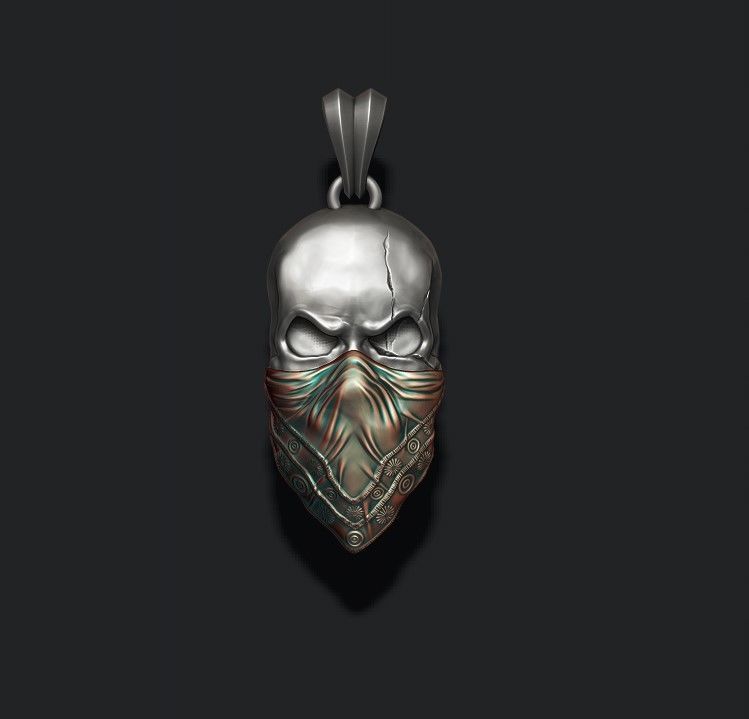 Skull with handkerchief pendant 3D print model_4