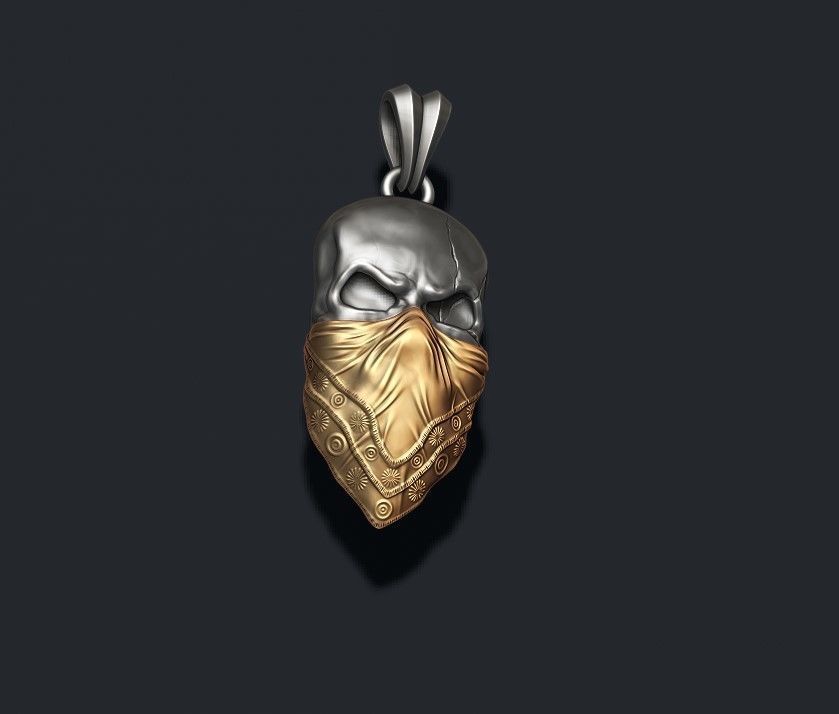 Skull with handkerchief pendant 3D print model_2