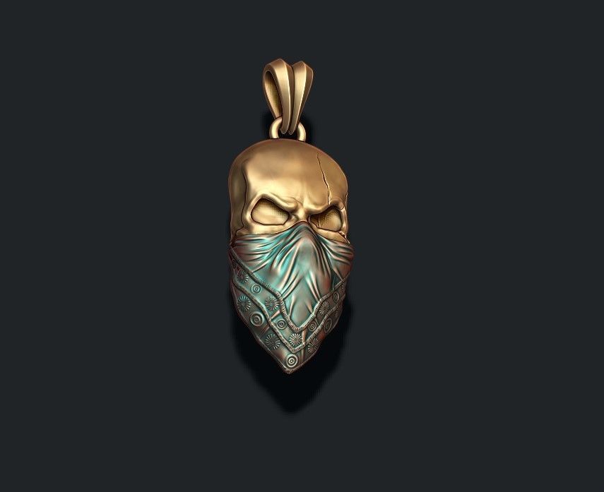 Skull with handkerchief pendant 3D print model_5