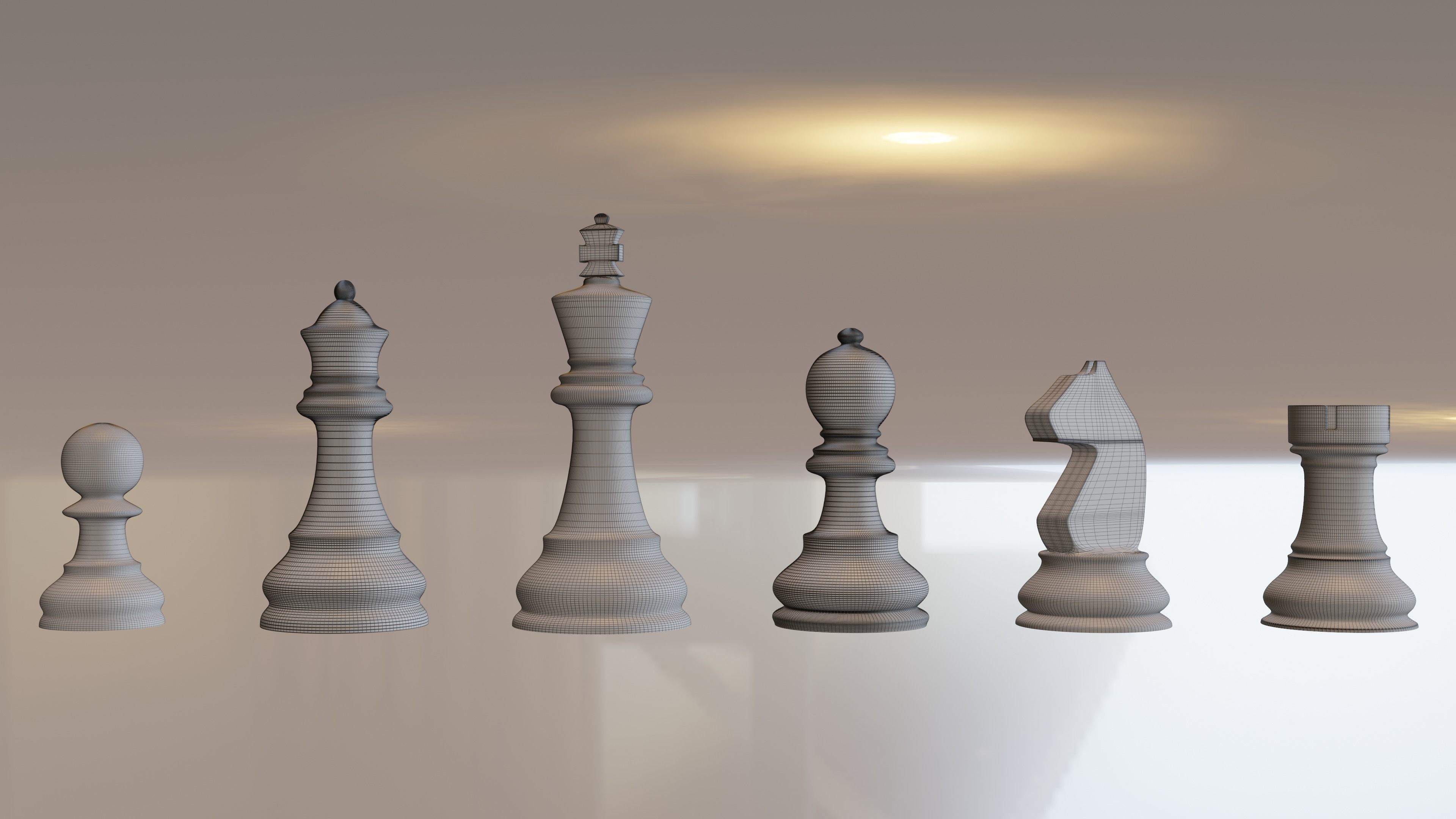 Chess Game Board and Pieces 3D model_4