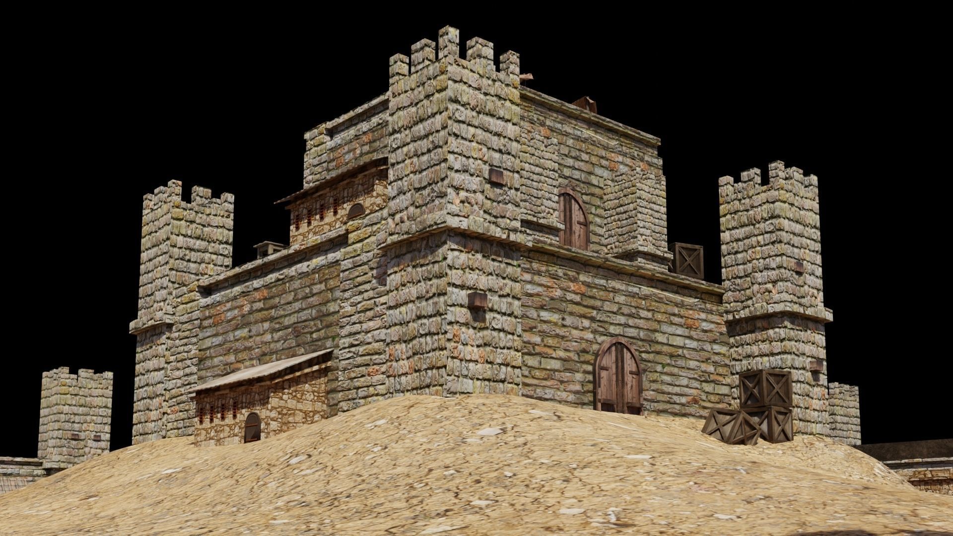 3D CASTLE LOW-POLY MODEL gate with two doors Low-poly 3D model_2
