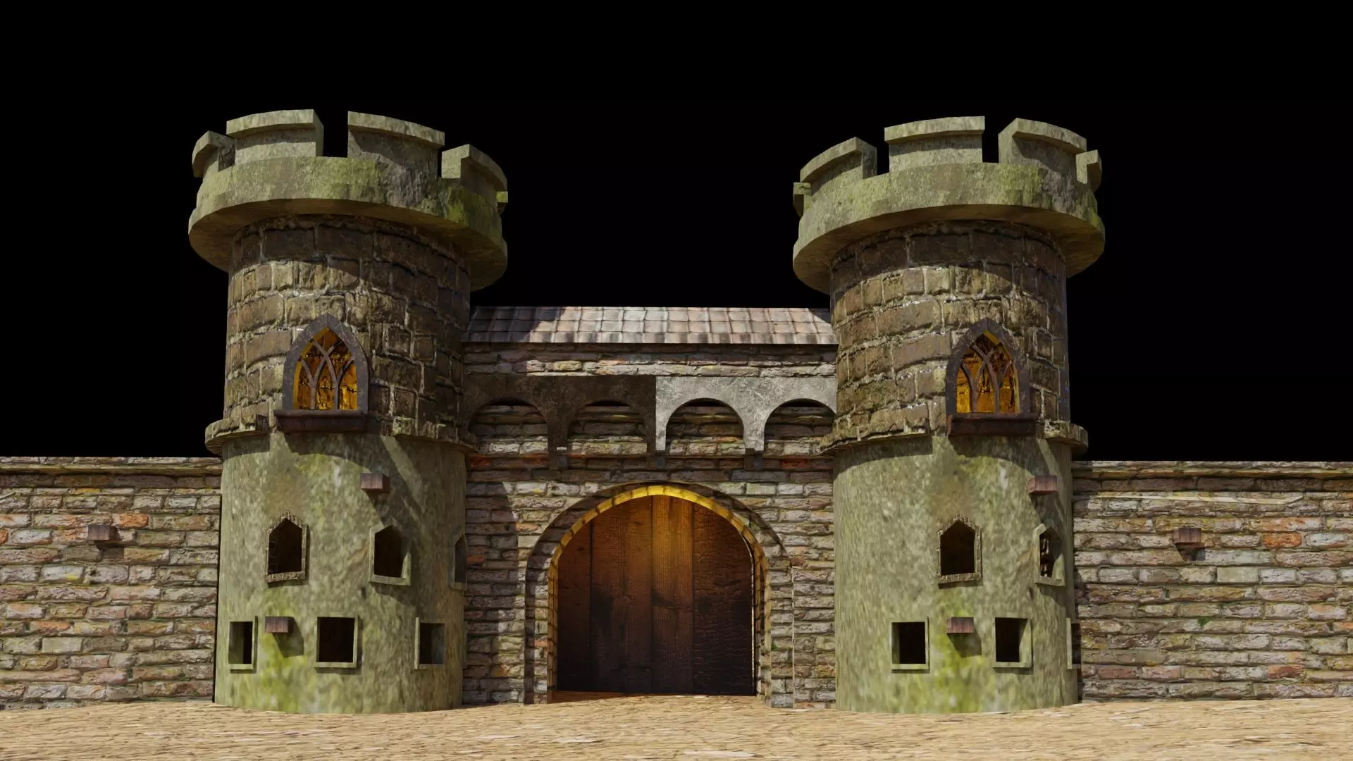 3D CASTLE LOW-POLY MODEL gate with two doors Low-poly 3D model_0