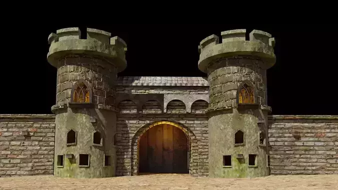 3D CASTLE LOW-POLY MODEL gate with two doors