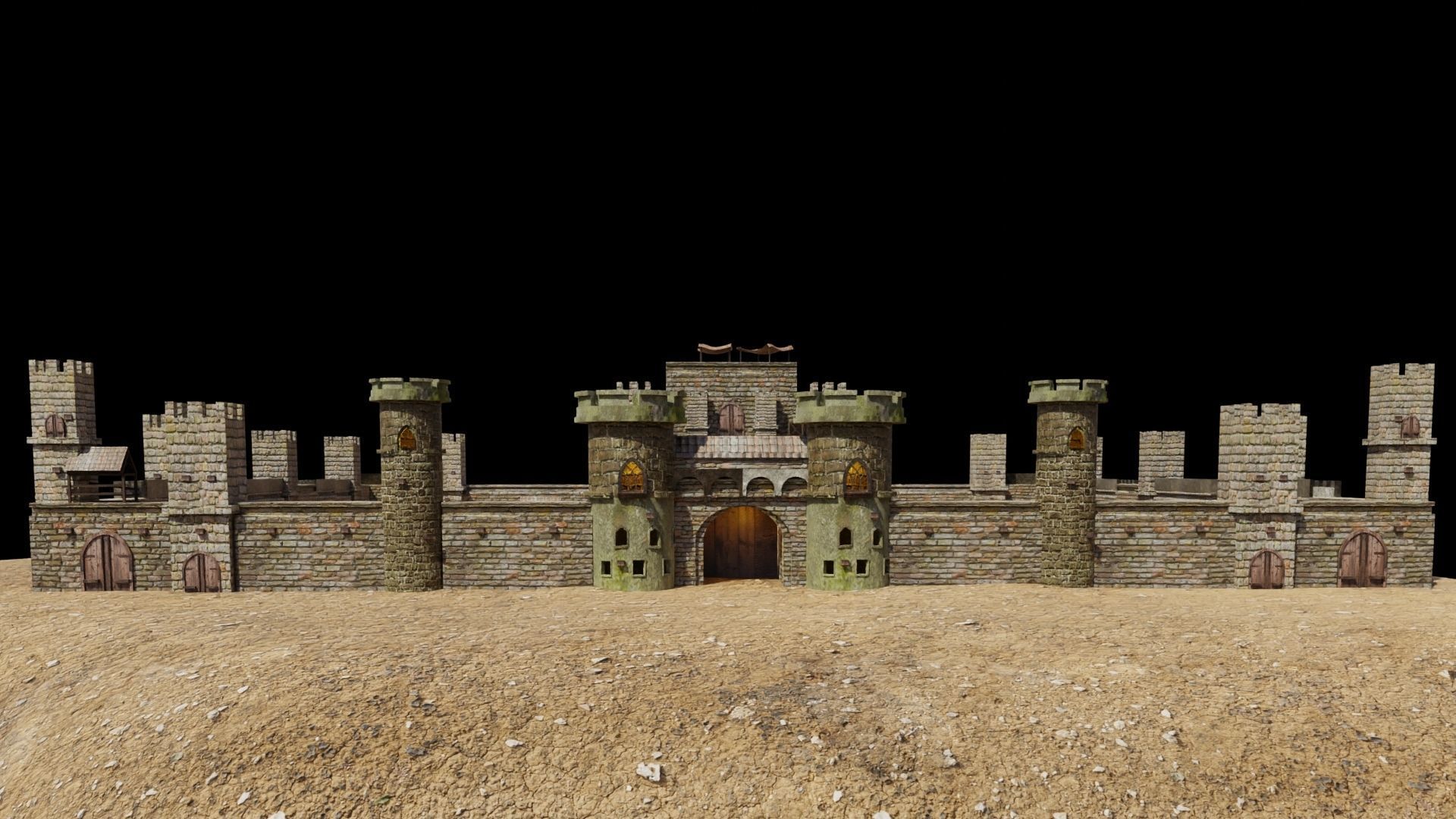 3D CASTLE LOW-POLY MODEL gate with two doors Low-poly 3D model_1