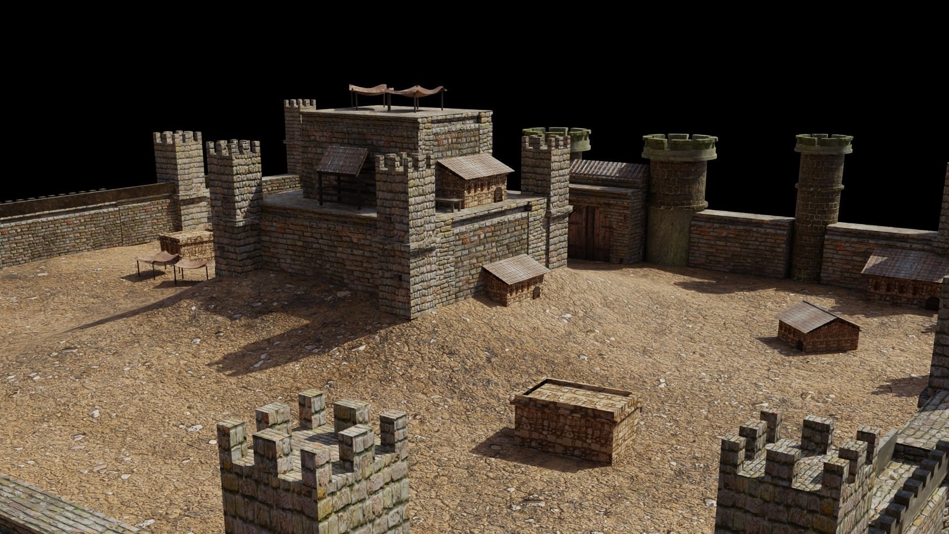 3D CASTLE LOW-POLY MODEL gate with two doors Low-poly 3D model_3