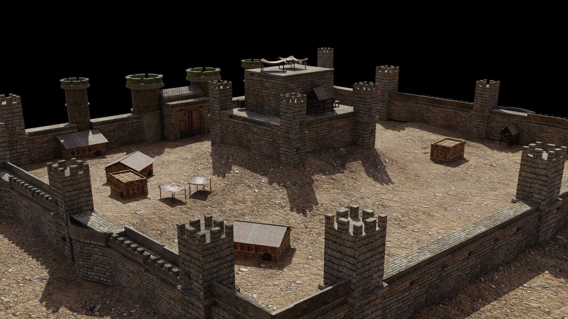 3D CASTLE LOW-POLY MODEL gate with two doors Low-poly 3D model_4