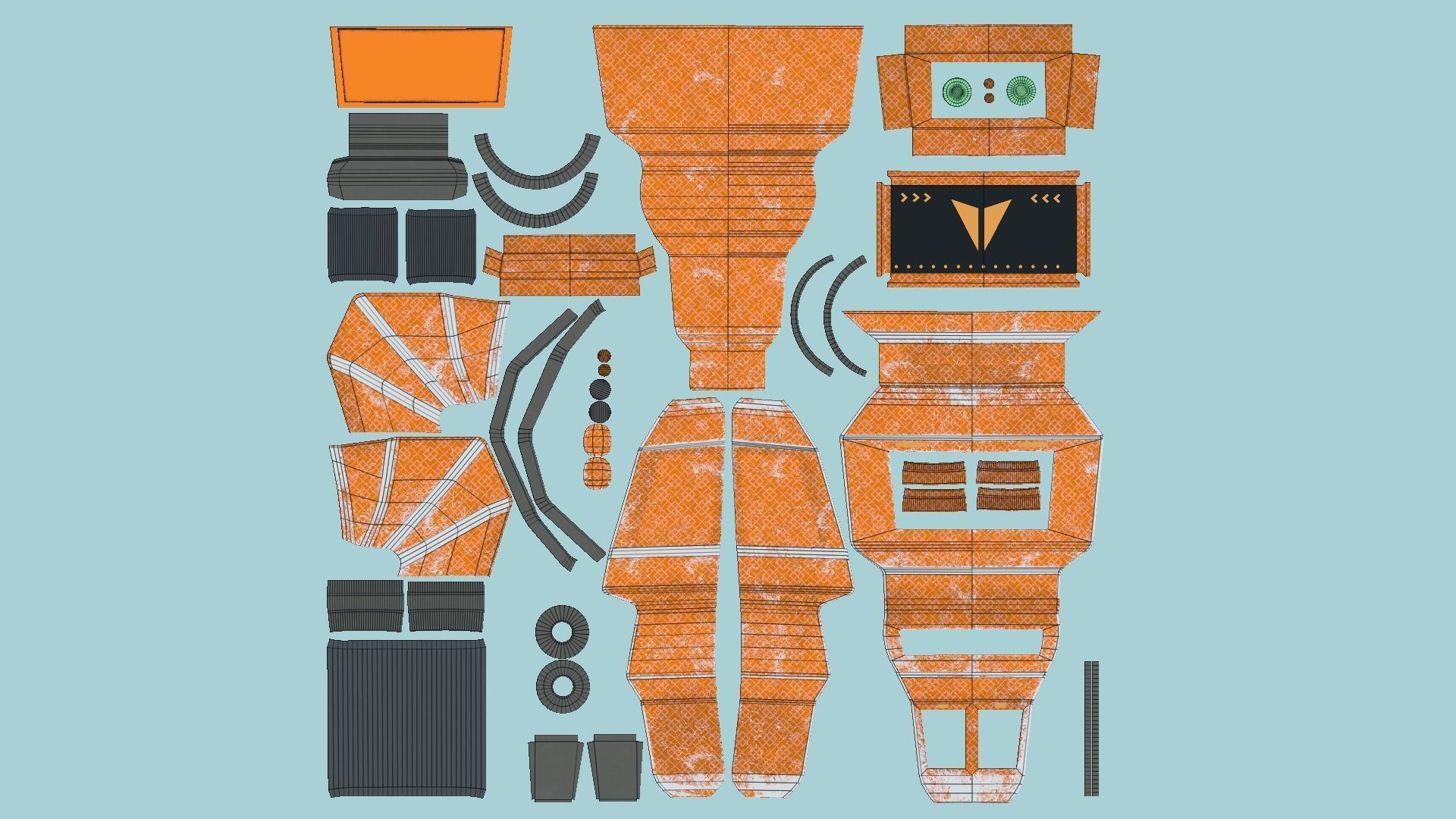 SciFi Backpack 05 Orange - Character Fashion Design Low-poly 3D model_5
