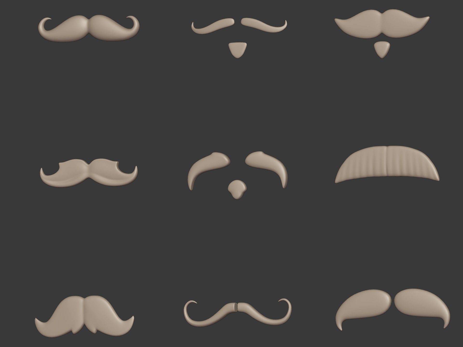 Cartoon Mustaches Pack Low-poly 3D model_3