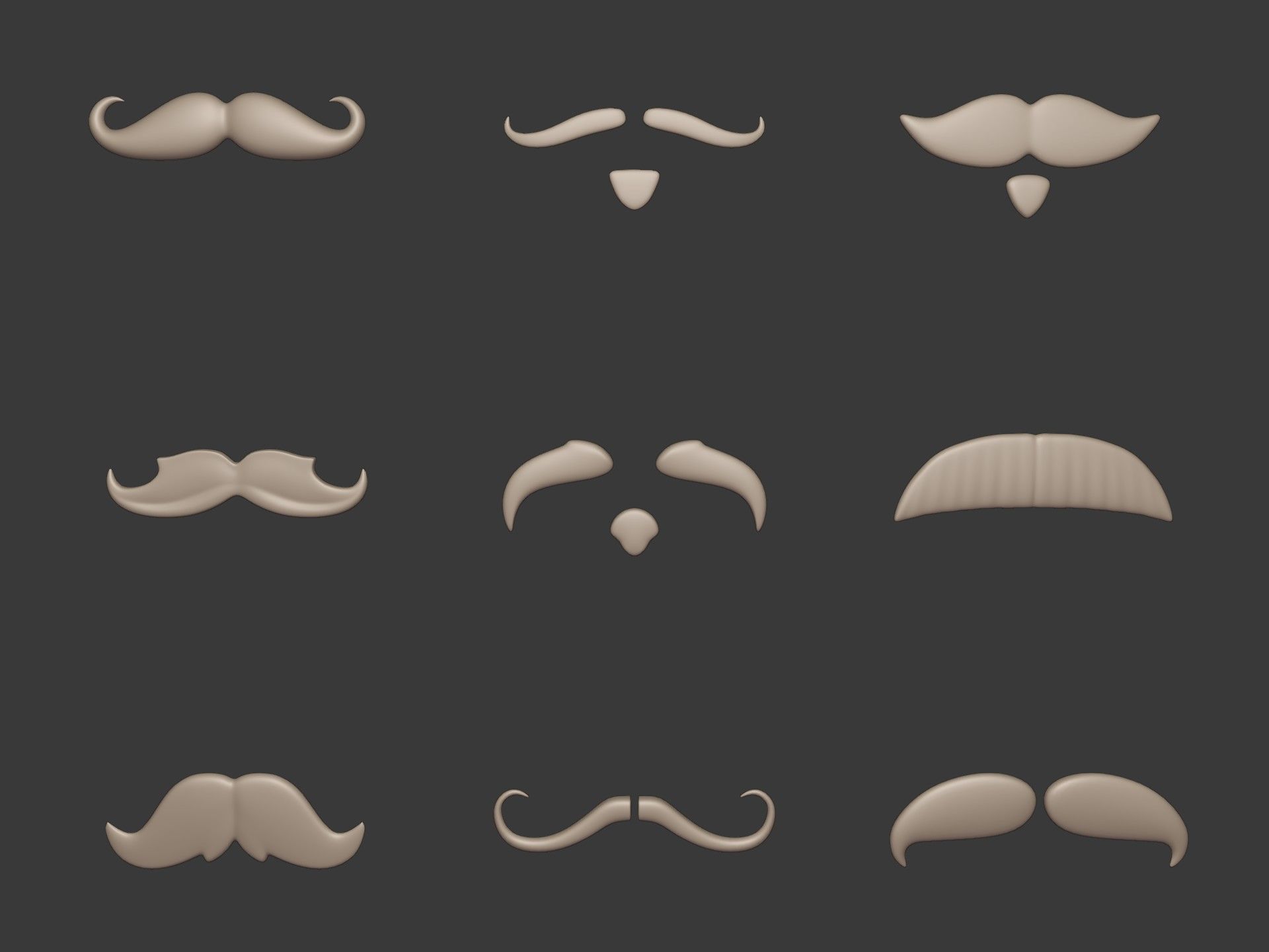 Cartoon Mustaches Pack Low-poly 3D model_1