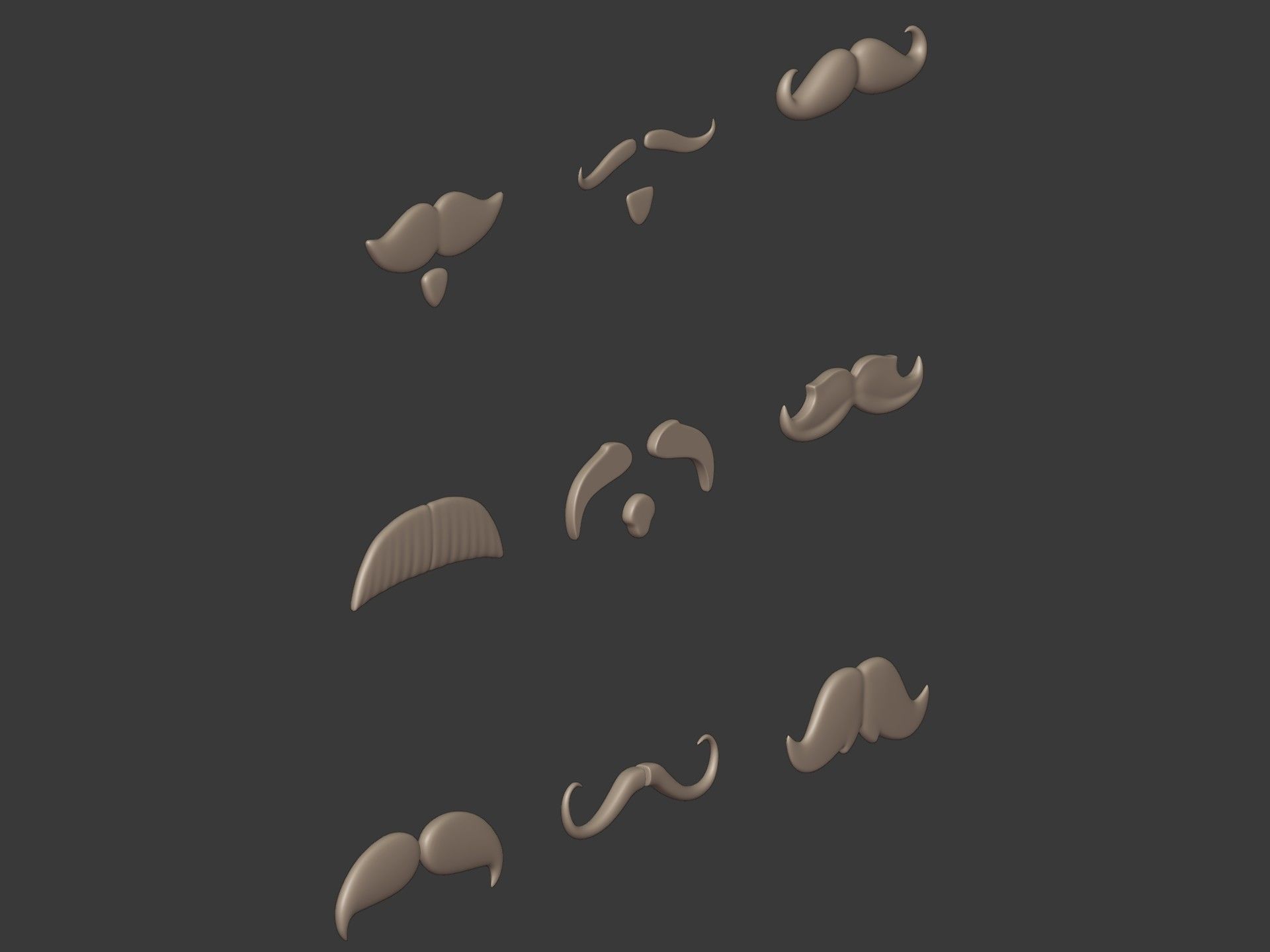 Cartoon Mustaches Pack Low-poly 3D model_7
