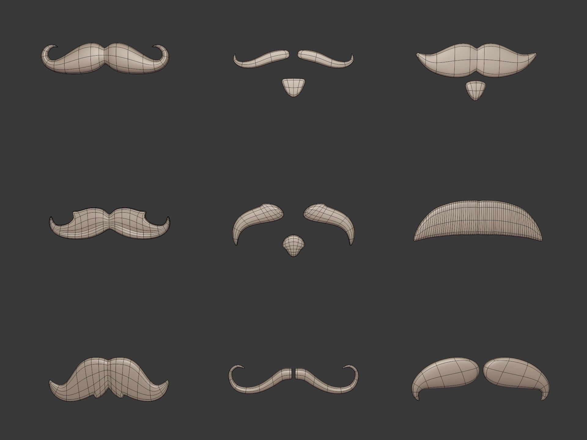 Cartoon Mustaches Pack Low-poly 3D model_2