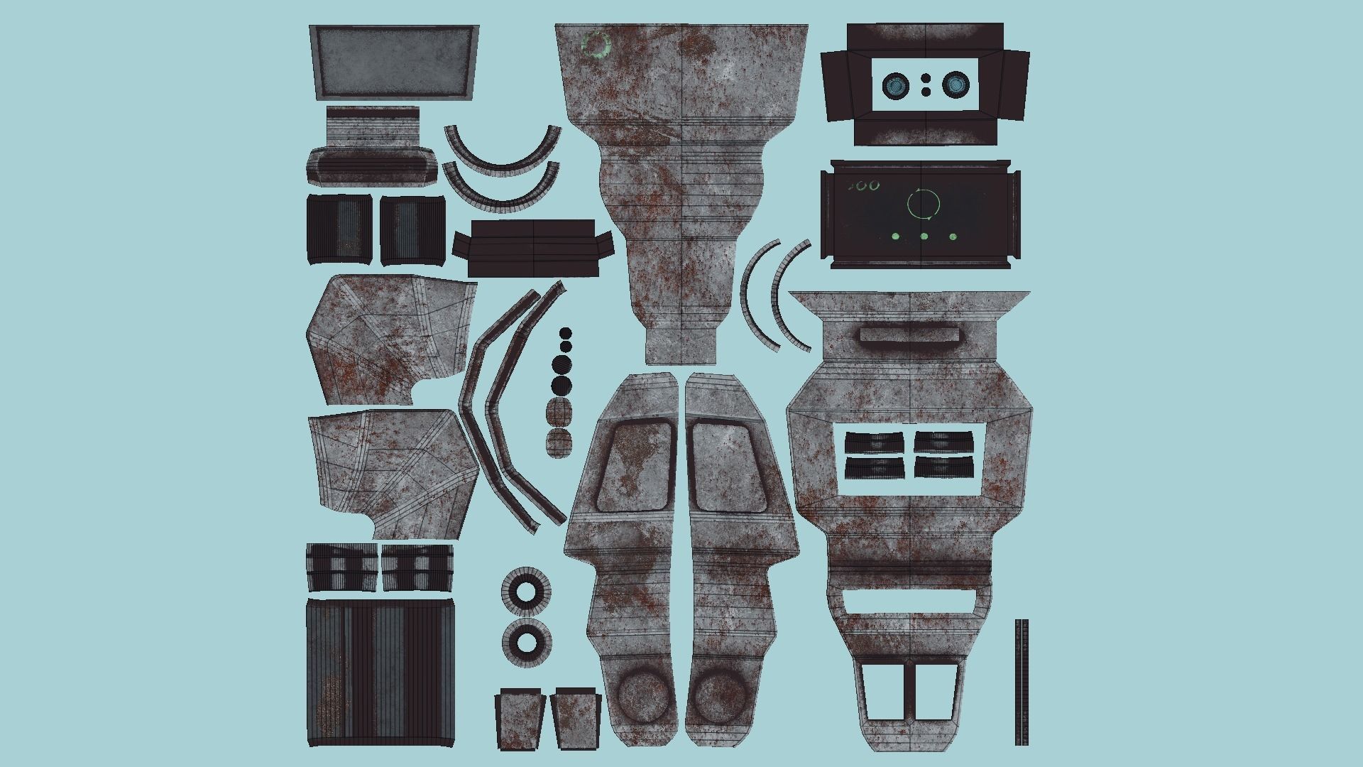 SciFi Backpack 08 Rust Destroyed - Character Fashion Design Low-poly 3D model_5