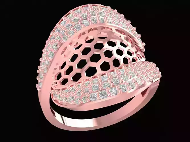 Modern Wave Honeycomb Pave Diamond Ring for Women 2524