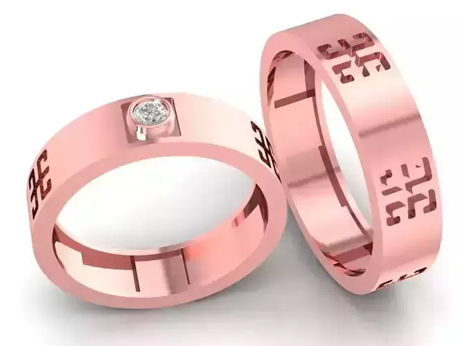 Luxury Couple Diamond Rings with Engraved Pattern 2525