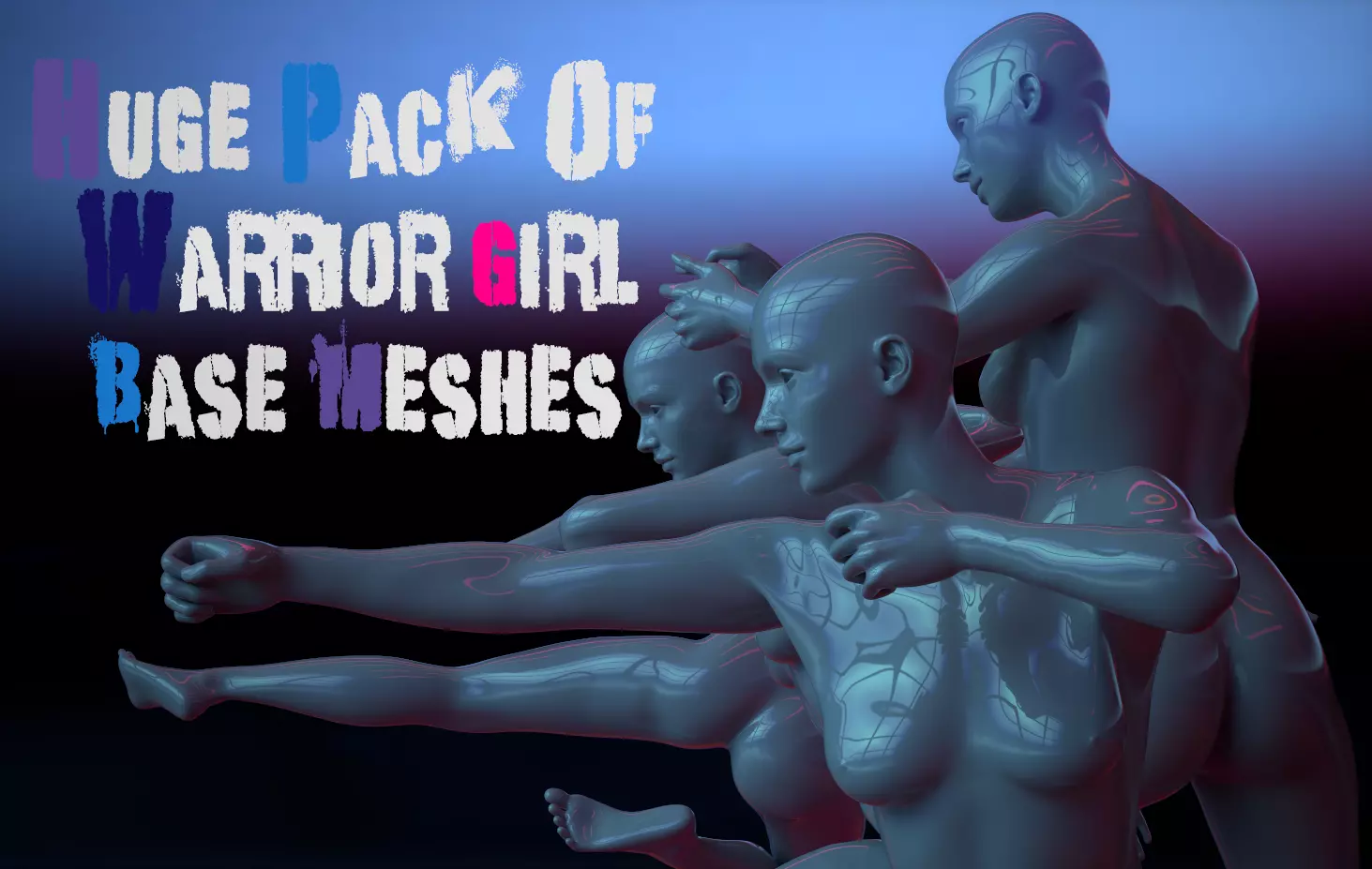 Base mesh of warrior girl Low-poly 3D model_0