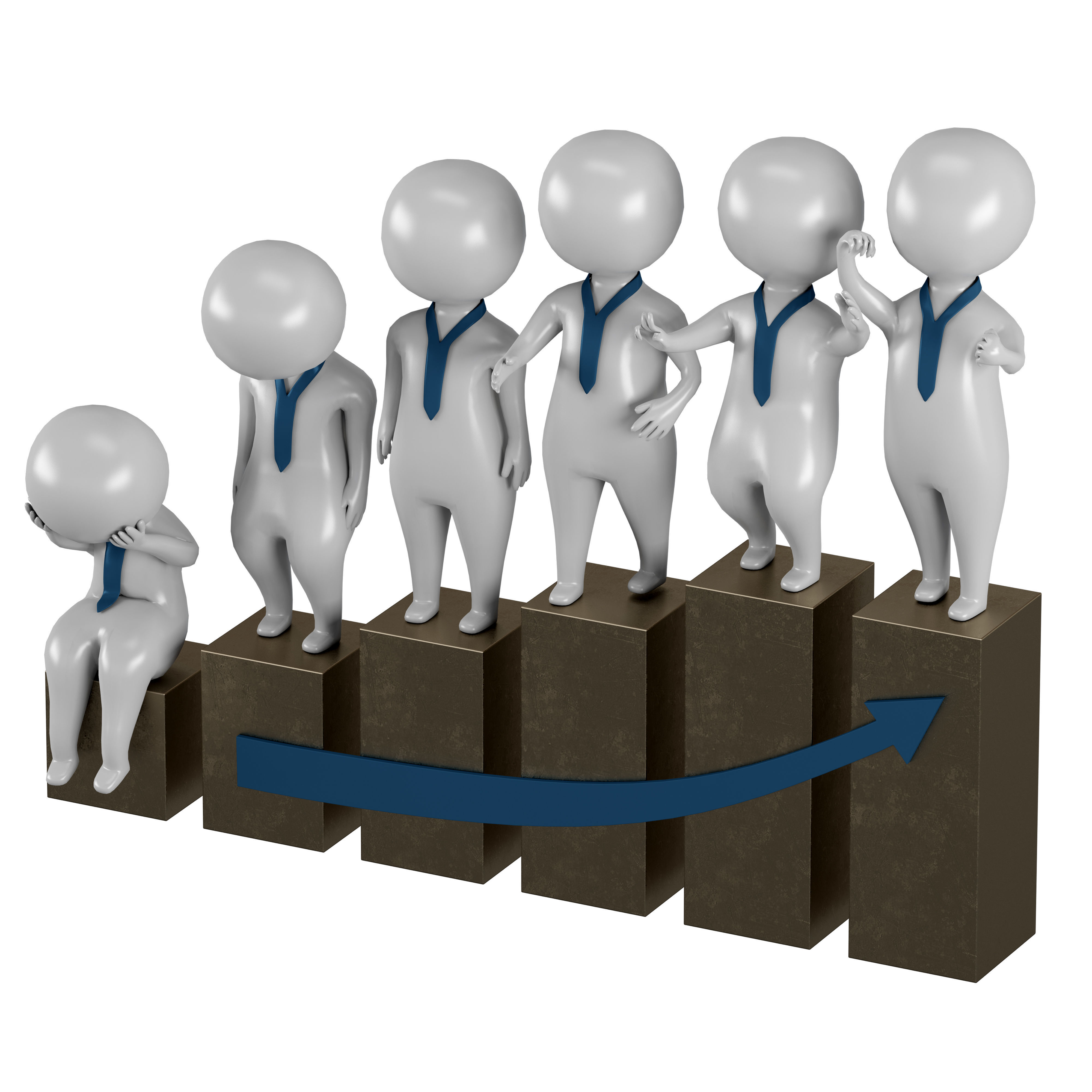 3D men 2 business people on bar graph 3D model_2