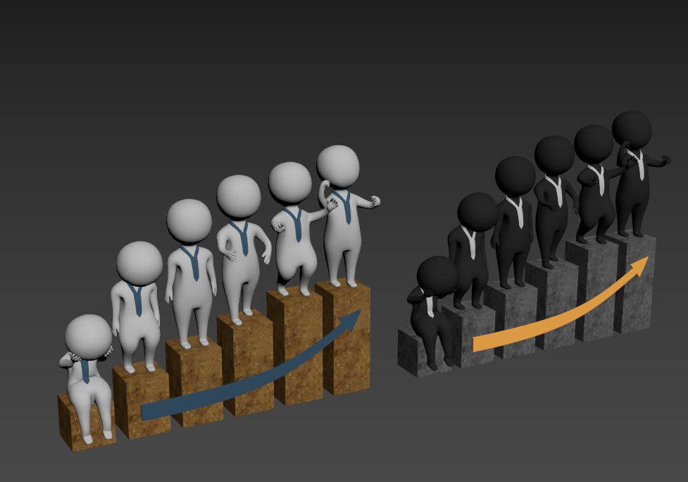 3D men 2 business people on bar graph 3D model_7